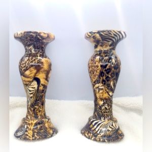 Vintage zebra design candle holders.